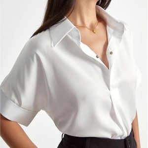 Commense Quarter Sleeve Deep V Notch Label Blazer Shirt NWT